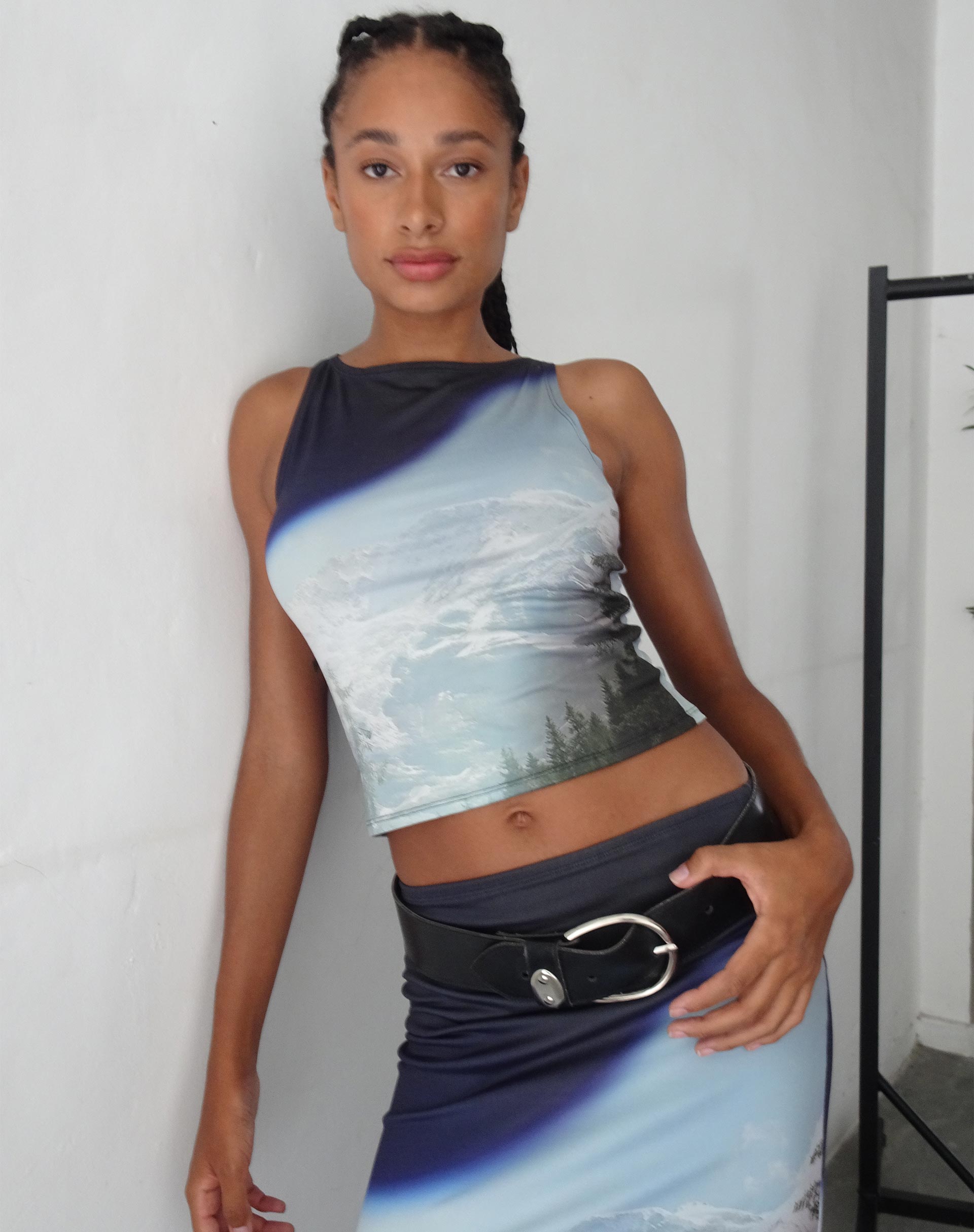Image of Rambi Vest Crop Top in Abstract Landscape Collage