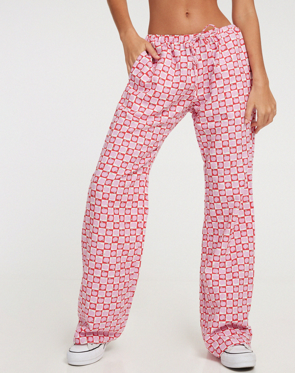 Raya Wide Leg Trousers in Apple Check Blush Red