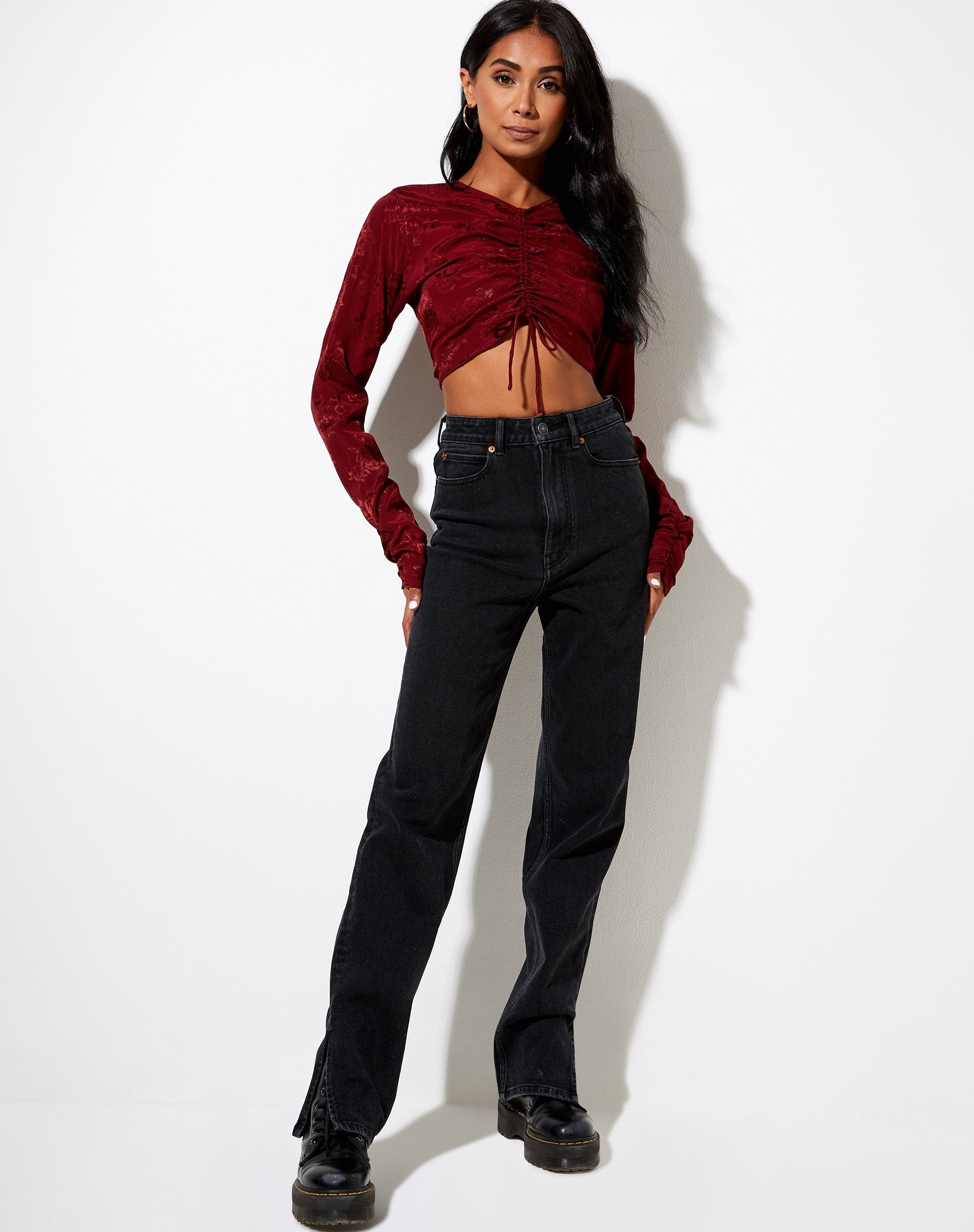 Image of Rean Crop Top in Satin Rose Mulberry