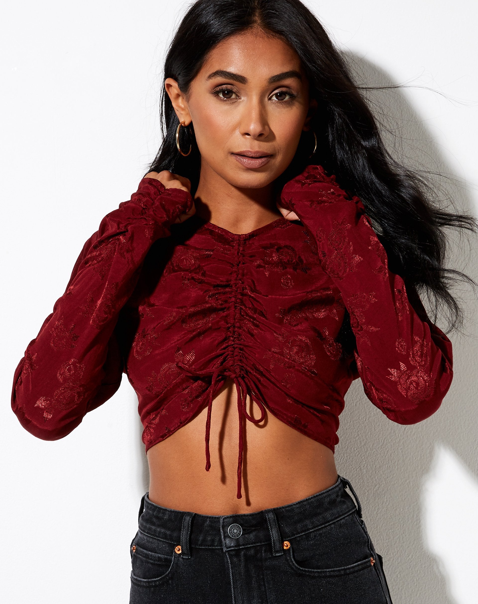 Image of Rean Crop Top in Satin Rose Mulberry
