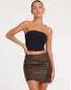 Image of Bora Mini Skirt in PU Patchwork Choco Brown