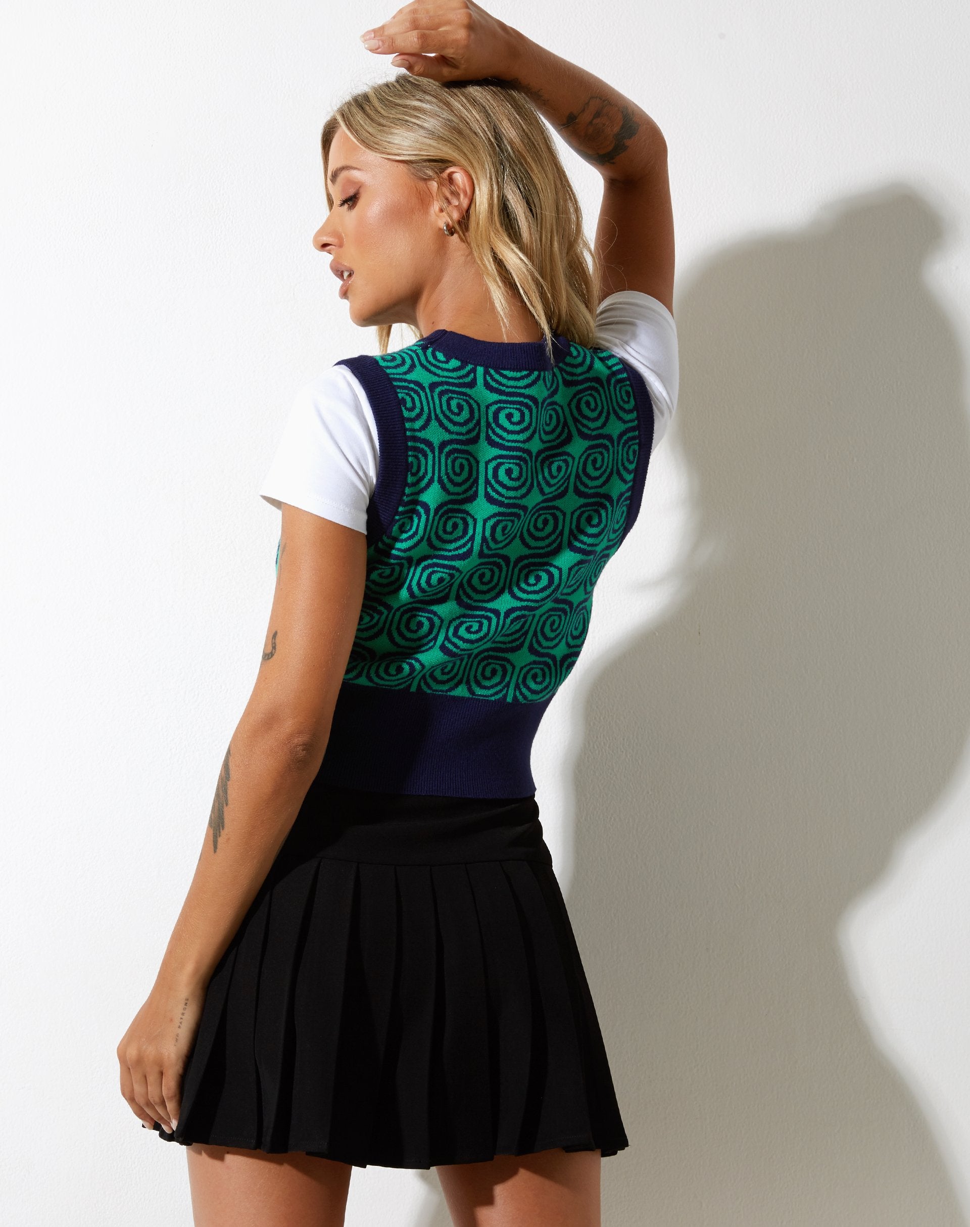 Image of Jaya Sweater Vest in Swirl Green and Blue