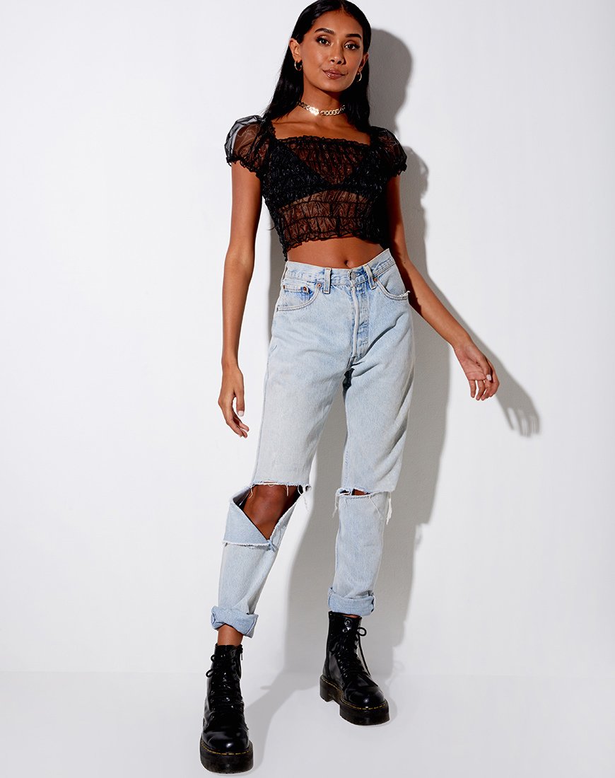 Image of Marilla Crop Top in Black Organza