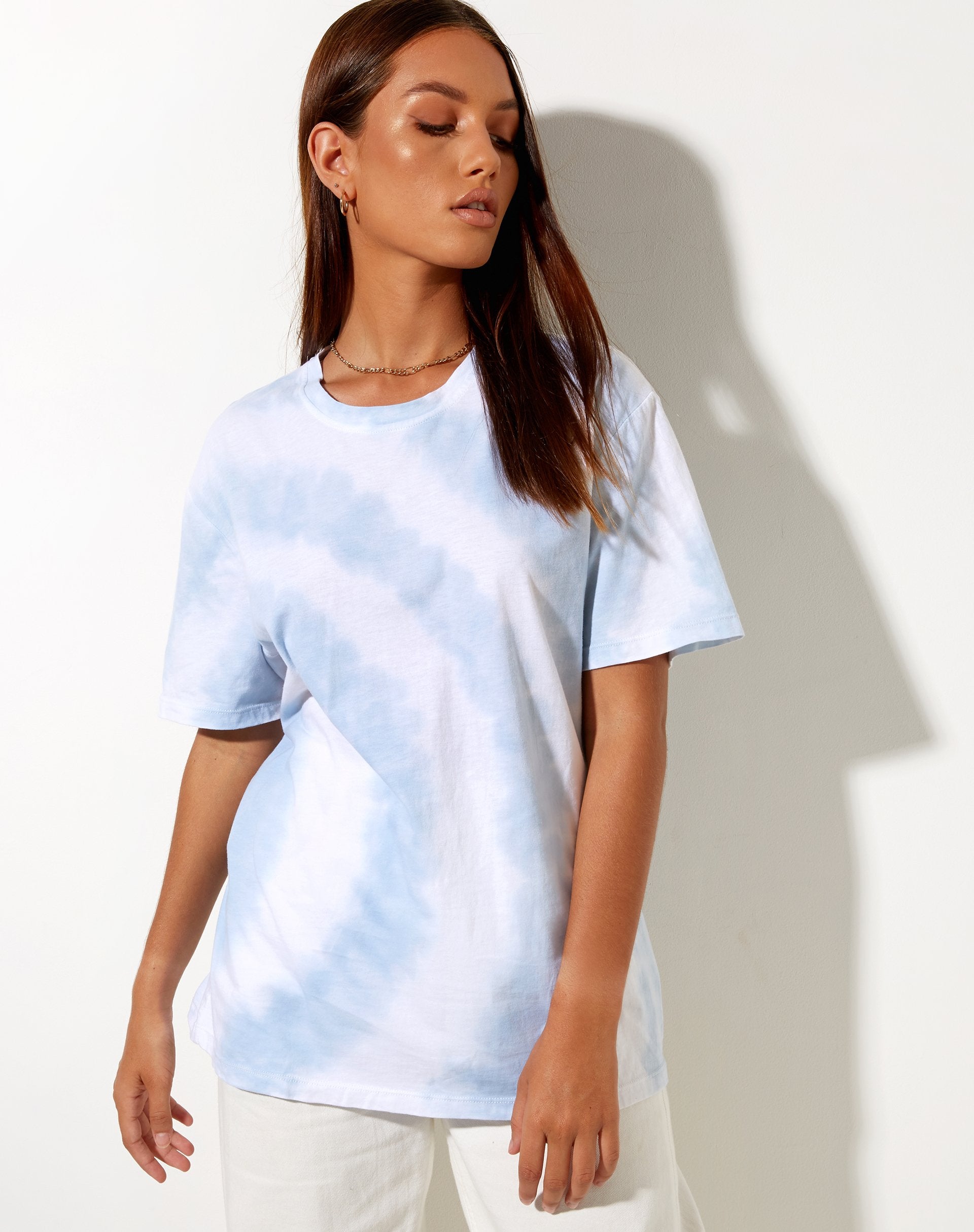 Image of Oversize Basic Tee in Blue and White Swirl Tie Dye