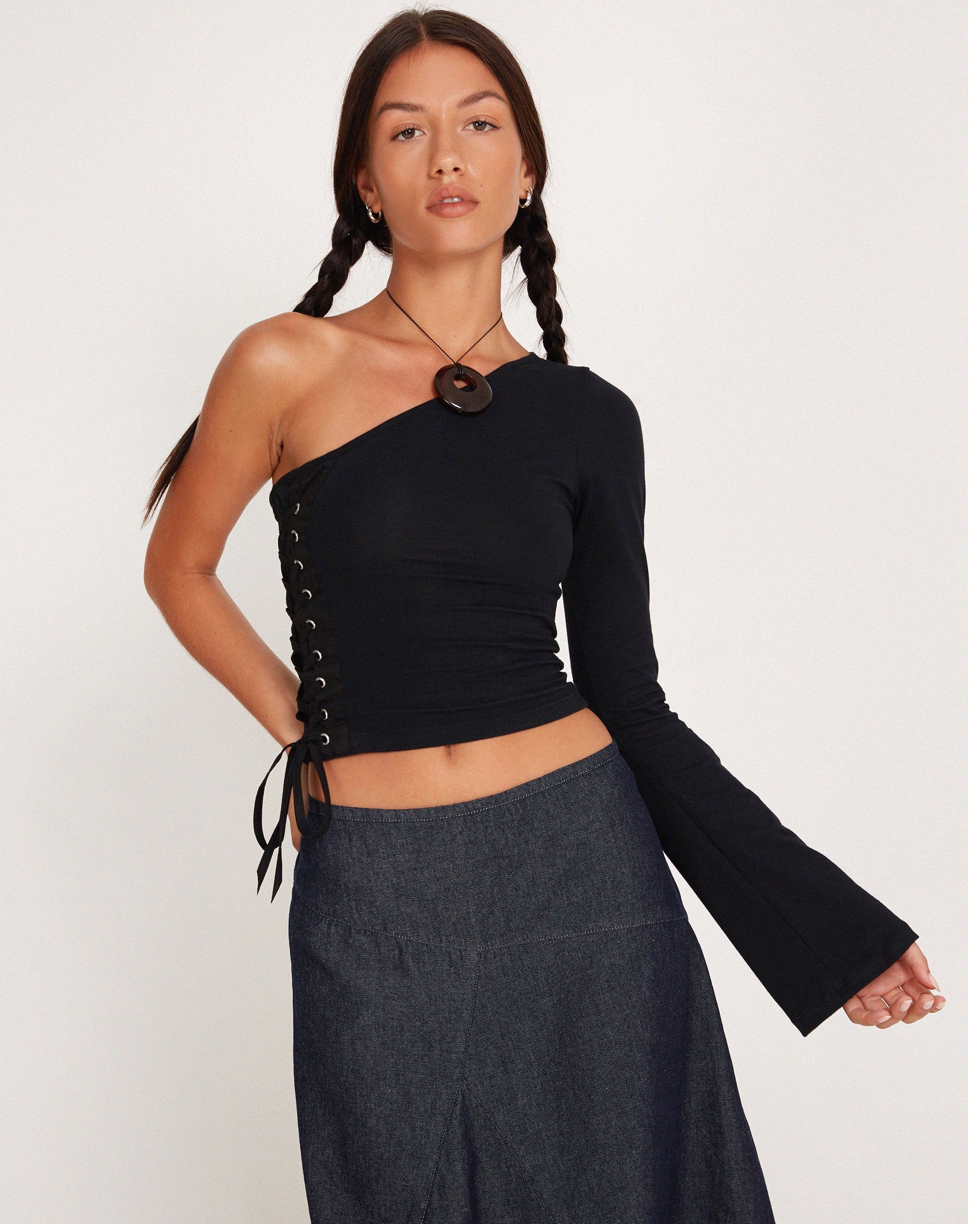 image of Quinley One Shoulder Top in Black