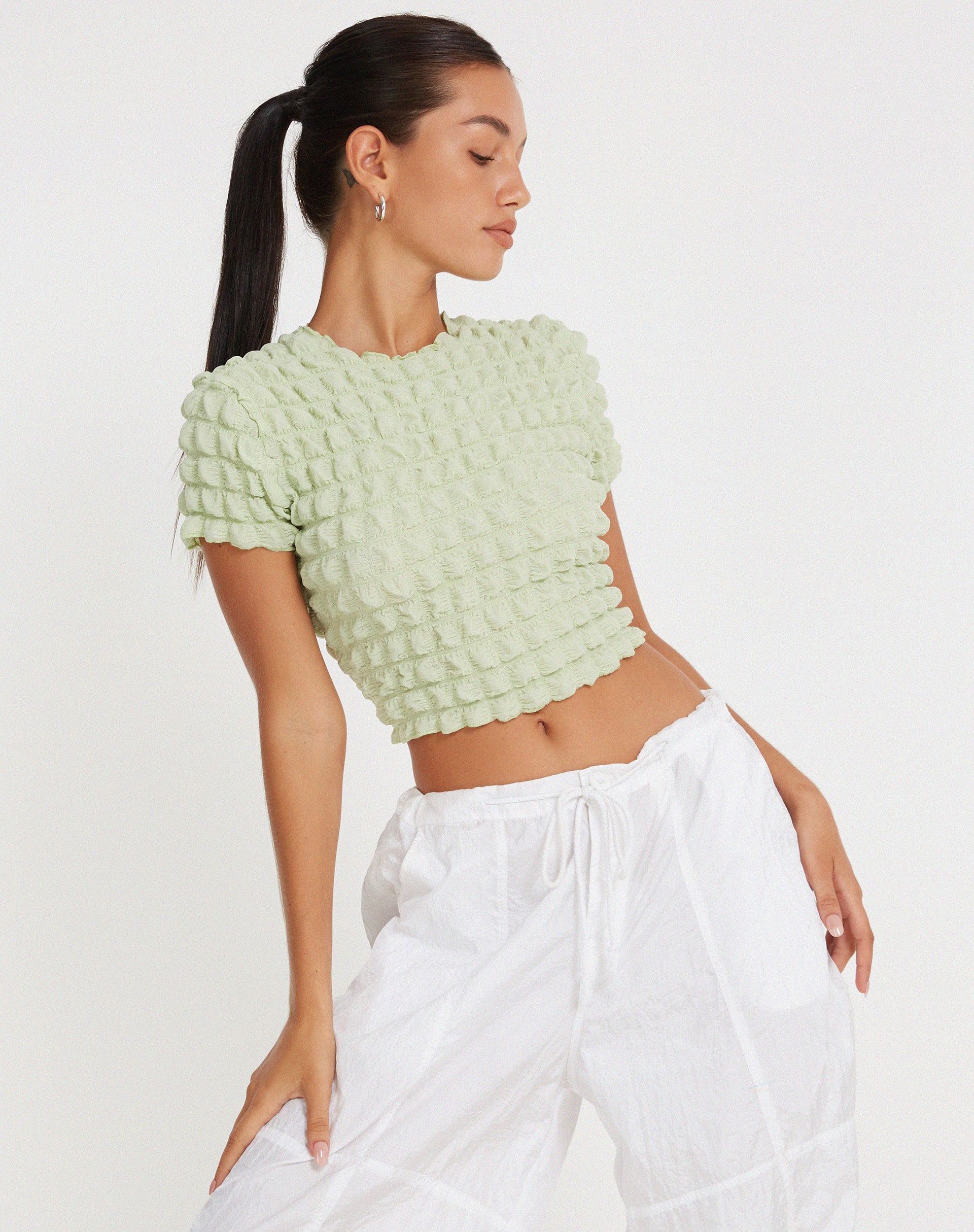 image of Shrunken Top in Big Bubble Jersey Pastel Lime