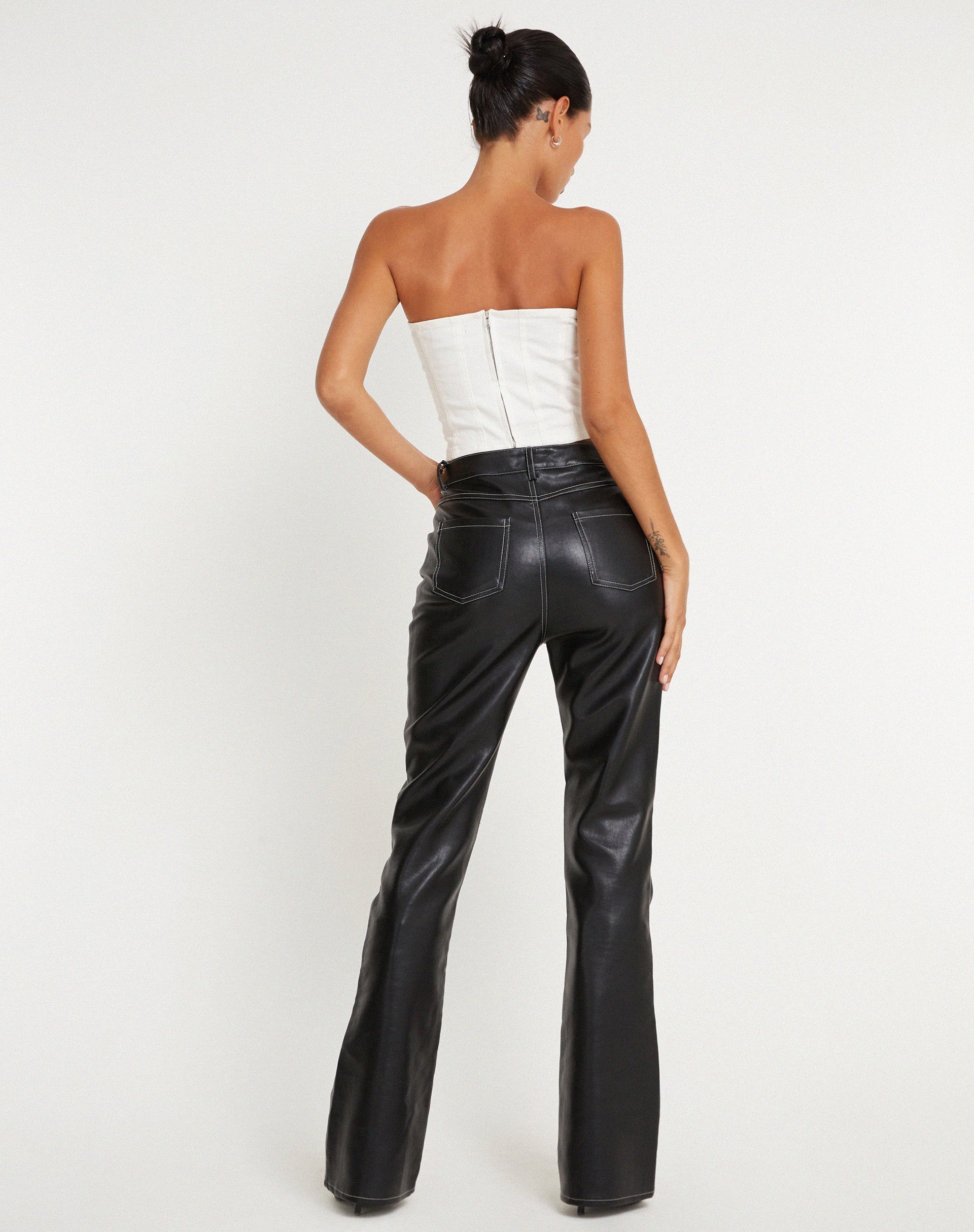 Image of Zorea Trouser in PU Black with White Stitching