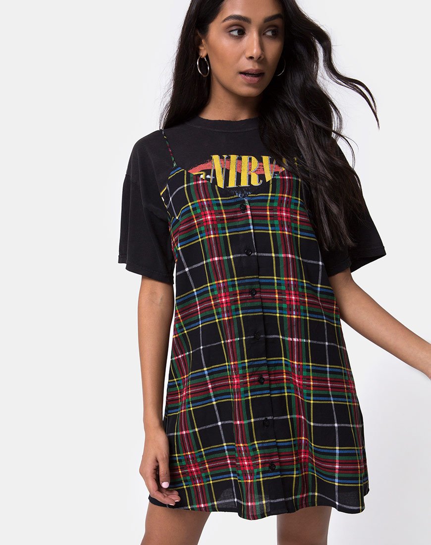 Image of Sanna Slip Dress in Plaid Red Green Yellow and Black