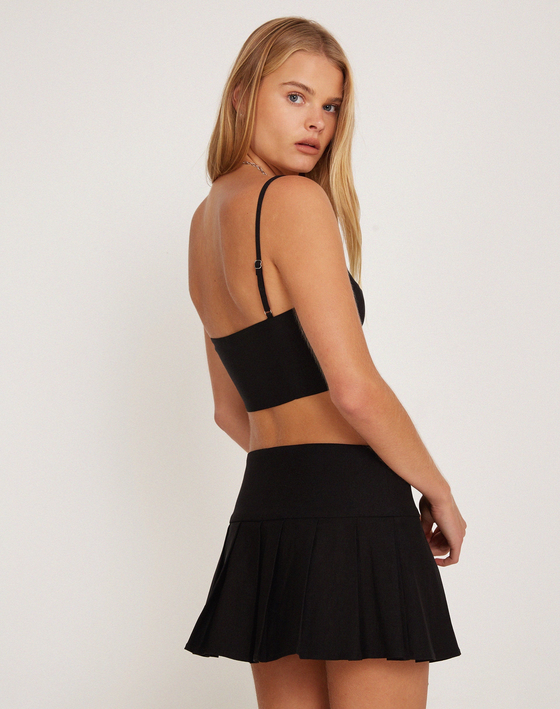 image of Rivas Crop Top in Tailoring Black with Pale Blue Trim