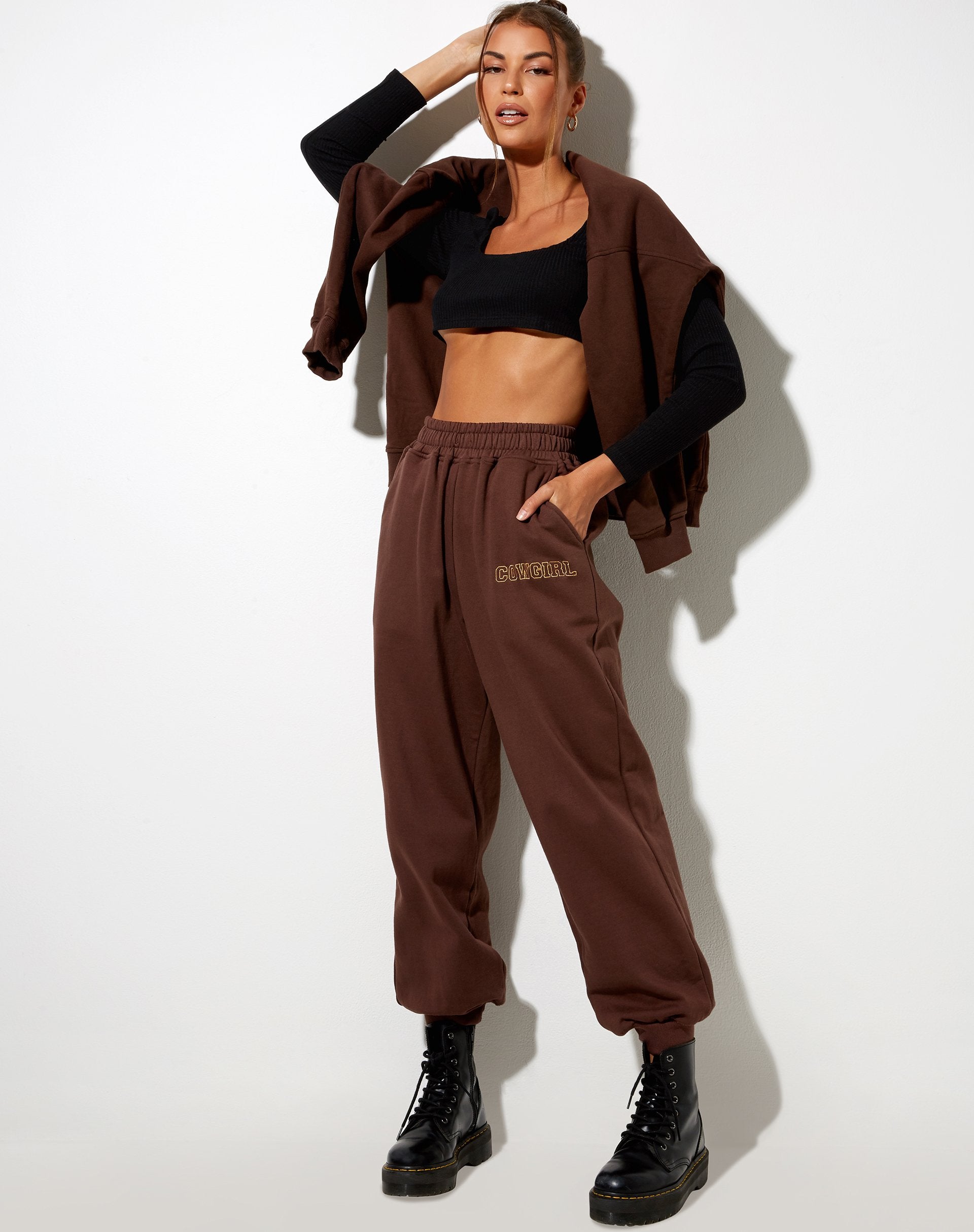 Image of Roider Jogger in Deep Mahogany Cowgirl Gold Embro