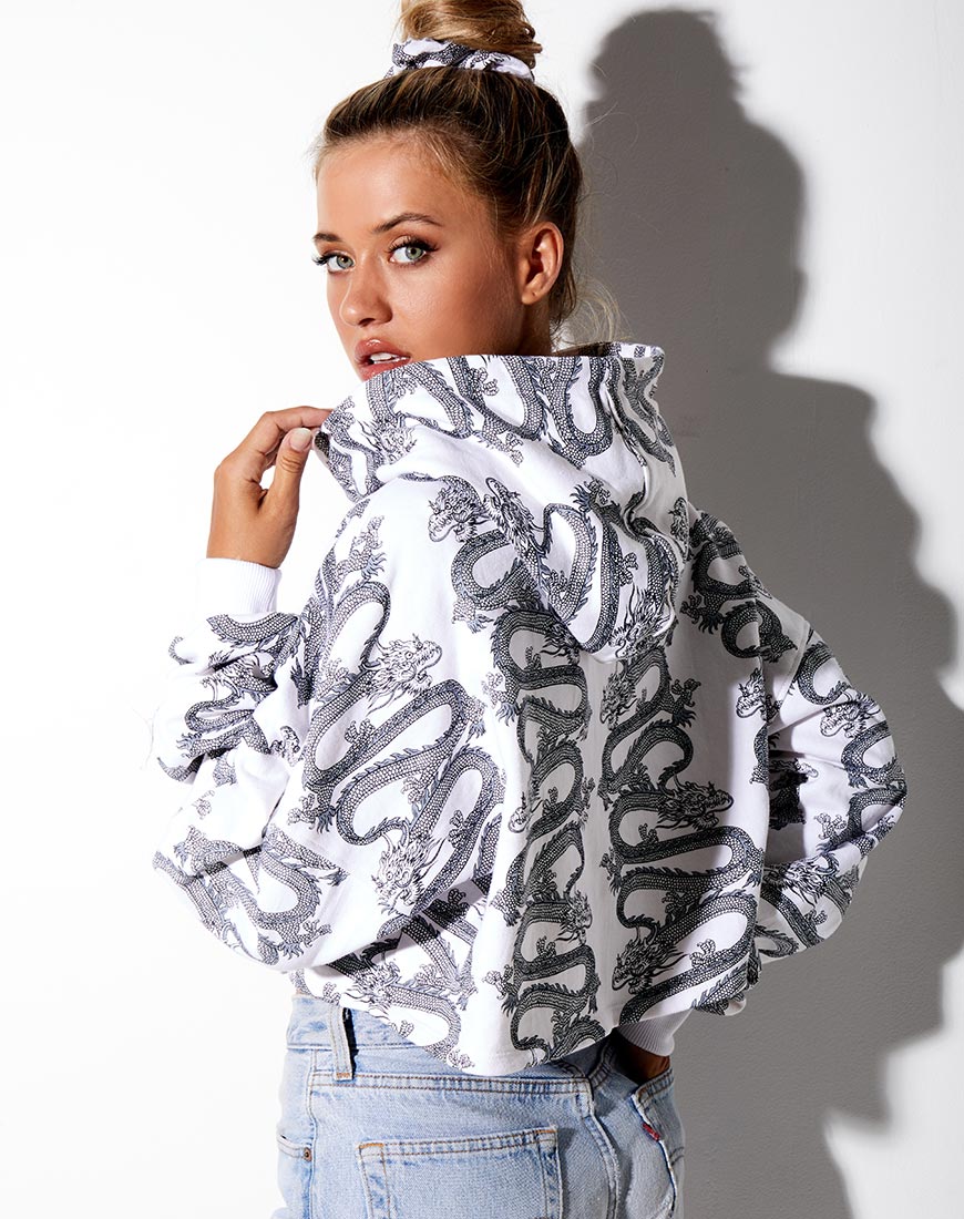 Image of Roky Cropped Hoody in Dragon Rope White Placement