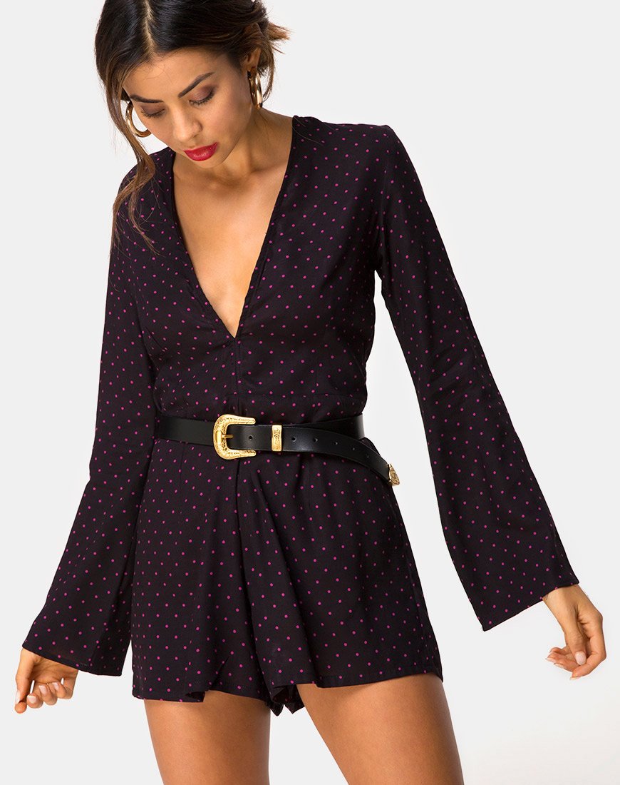 Image of Romeo Longsleeve Playsuit in Cuban Dot Red