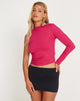 image of Roonhi High Neck One Sleeve Top in Fuchsia Pink