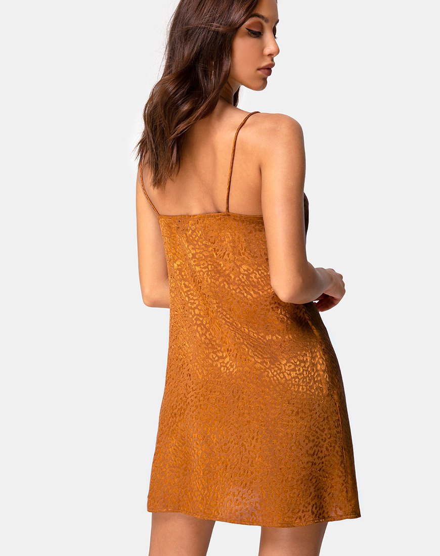 Image of Ronina Dress in Gold Satin Cheetah