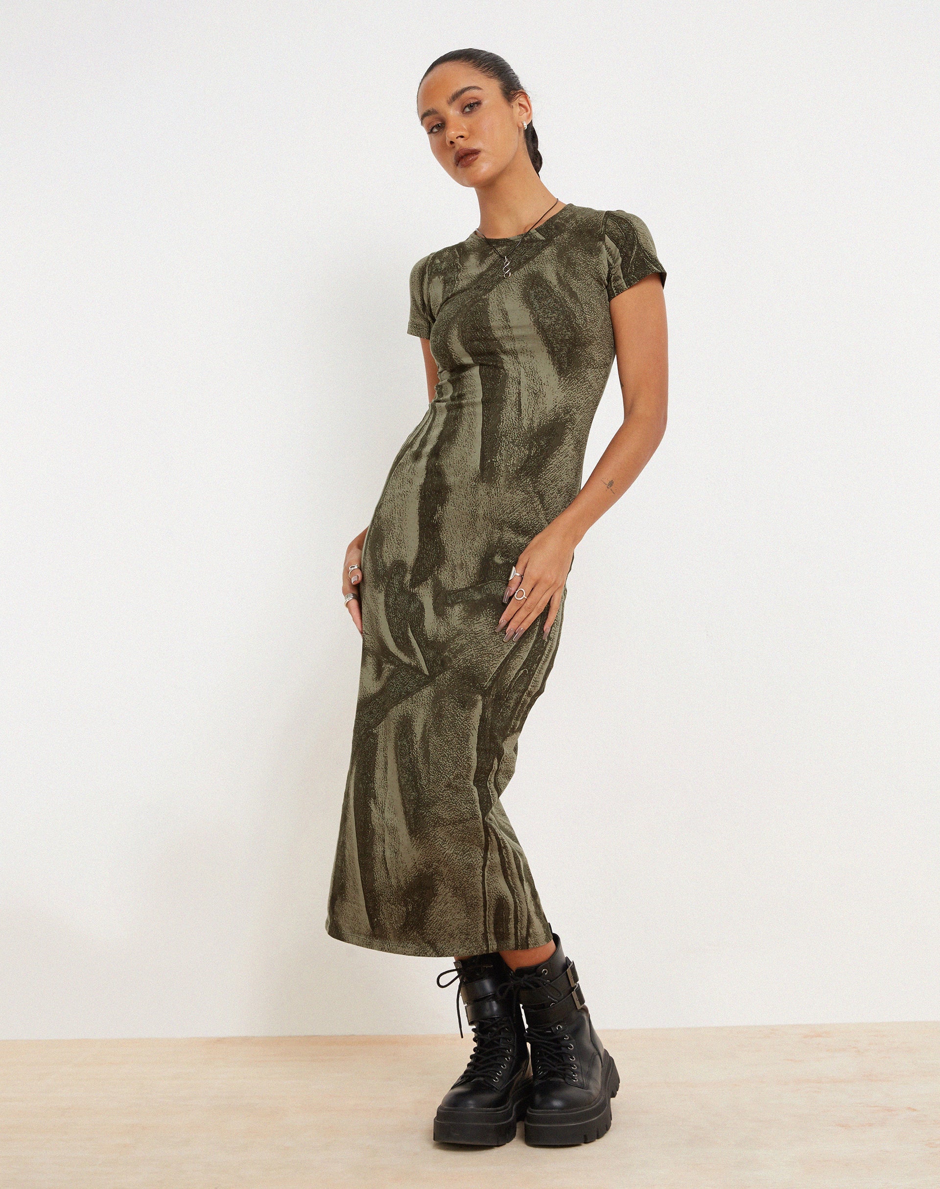 image of Rosika Midi Dress in Dystopian Crease Khaki