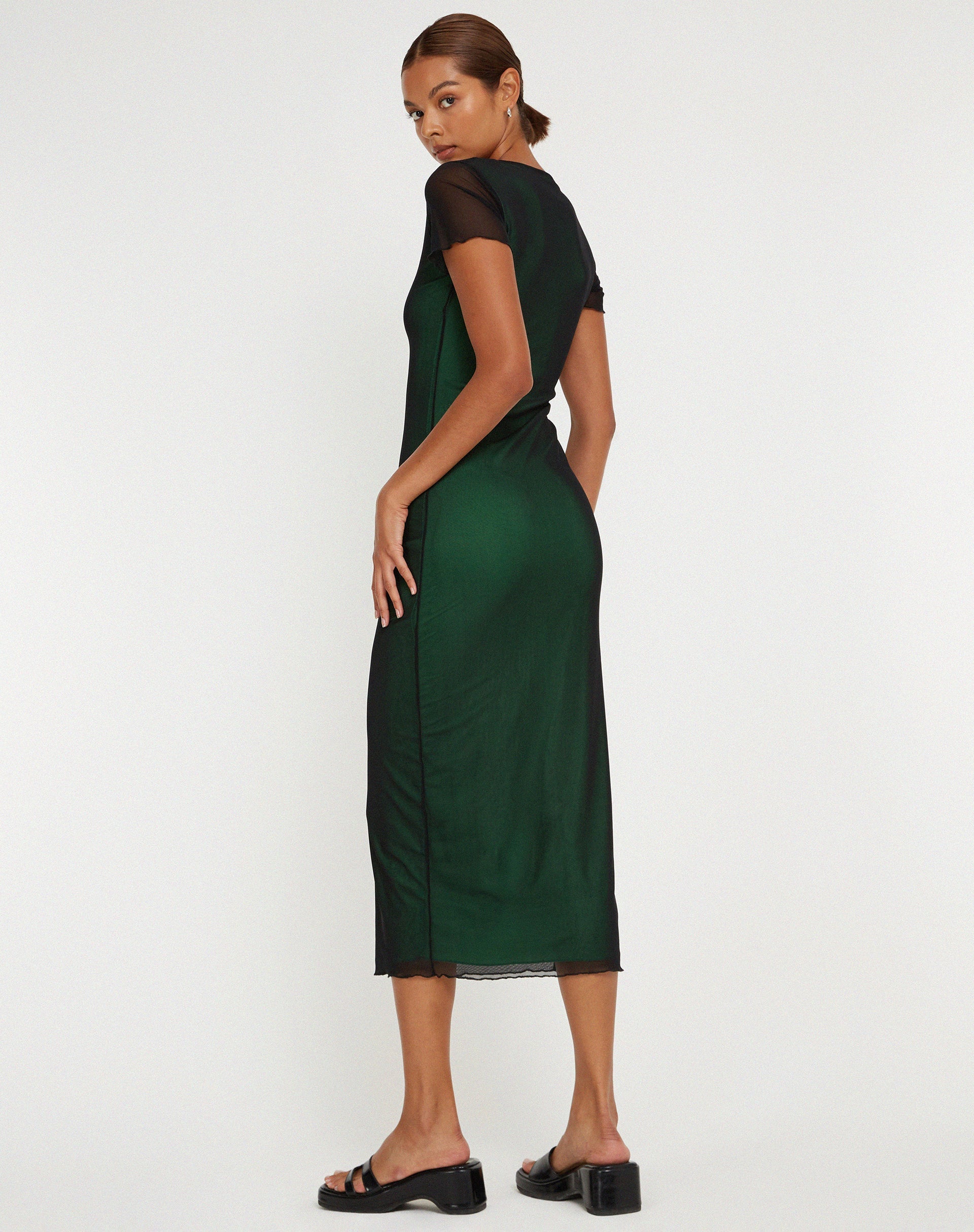 Green and sales black midi dress