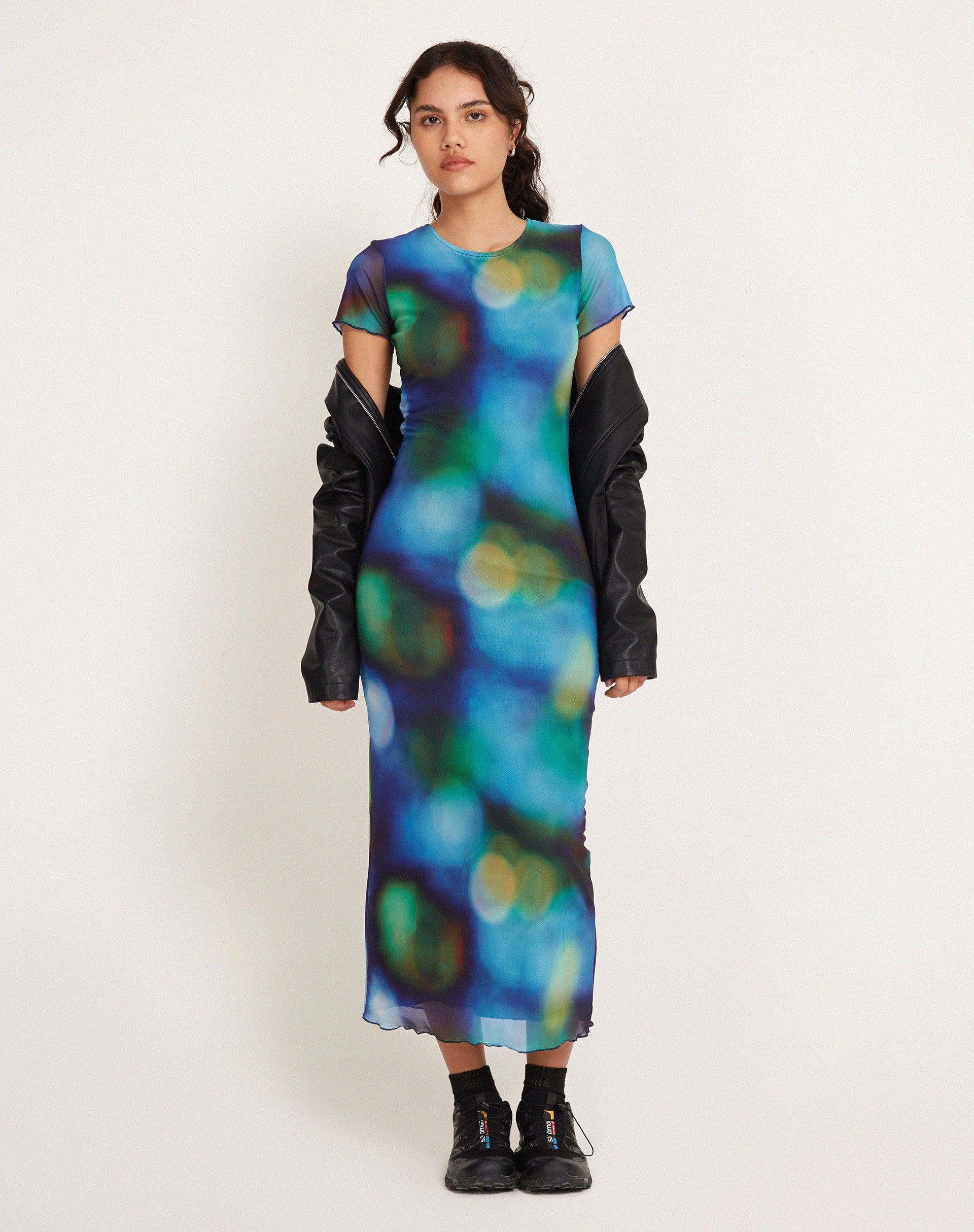 Image of Roska Midi Dress in Mesh Blur Orbs