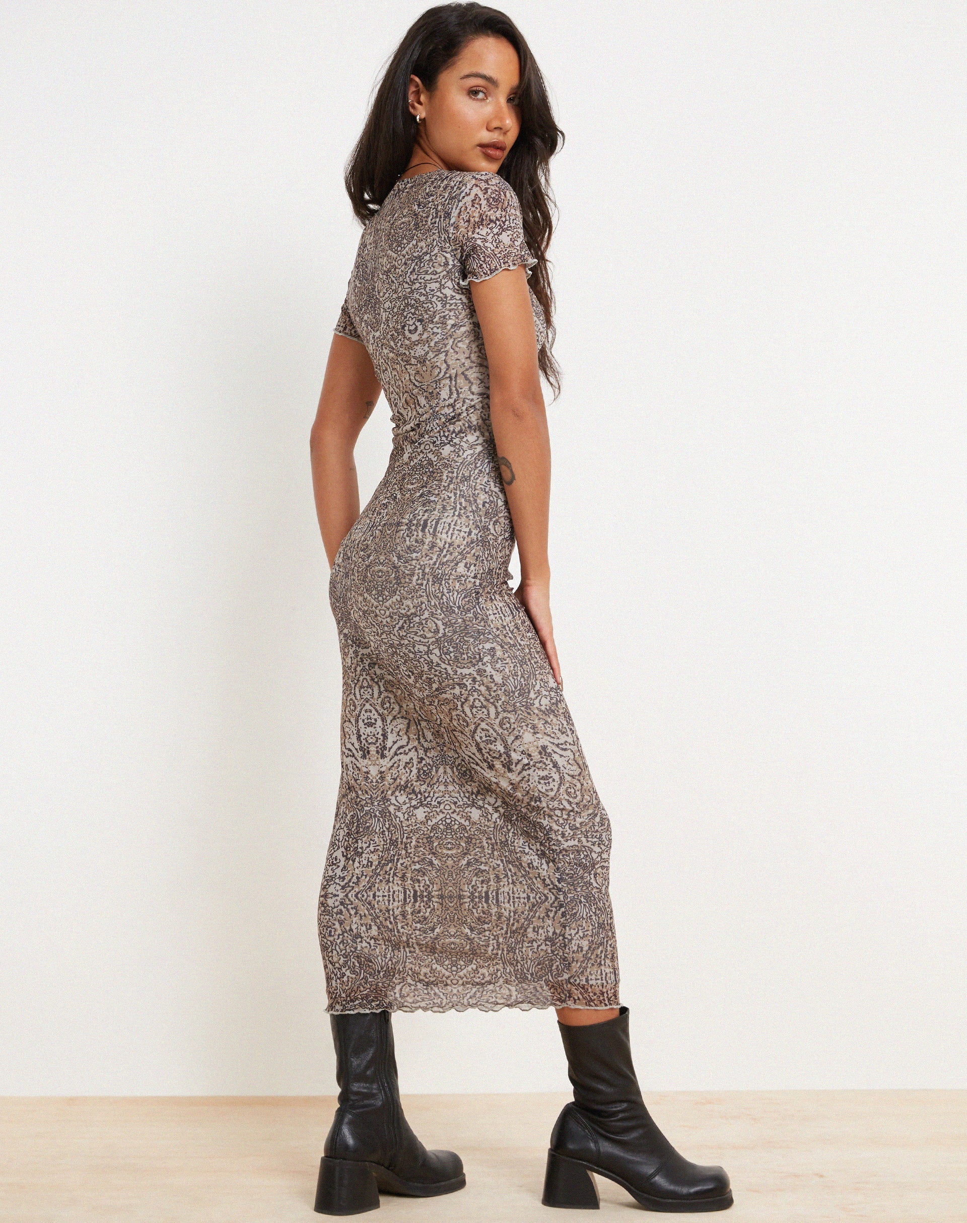 image of Roska Printed Midi Dress in Sandstorm Tonal Print