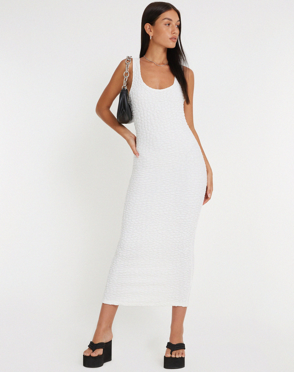 Roski Textured Midi Dress in White