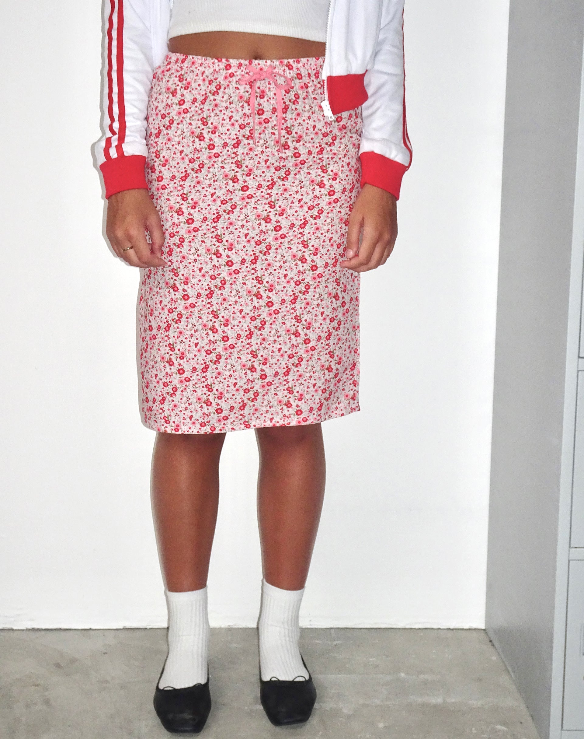Image of Rujina Midi Skirt in Ditsy Floral Blush Red