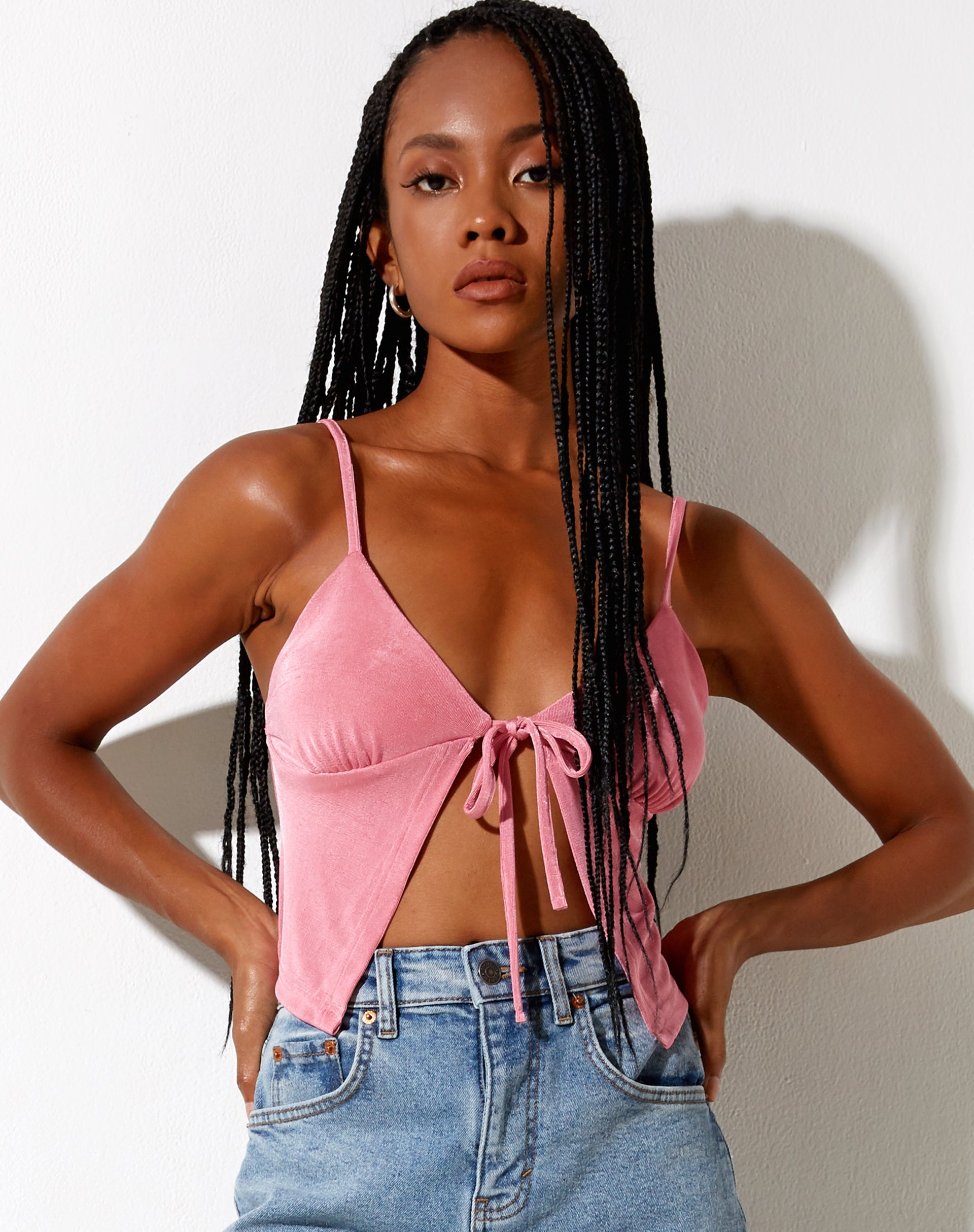 Split Front Hot Pink Cami Top Rumak – motelrocks-com-aus