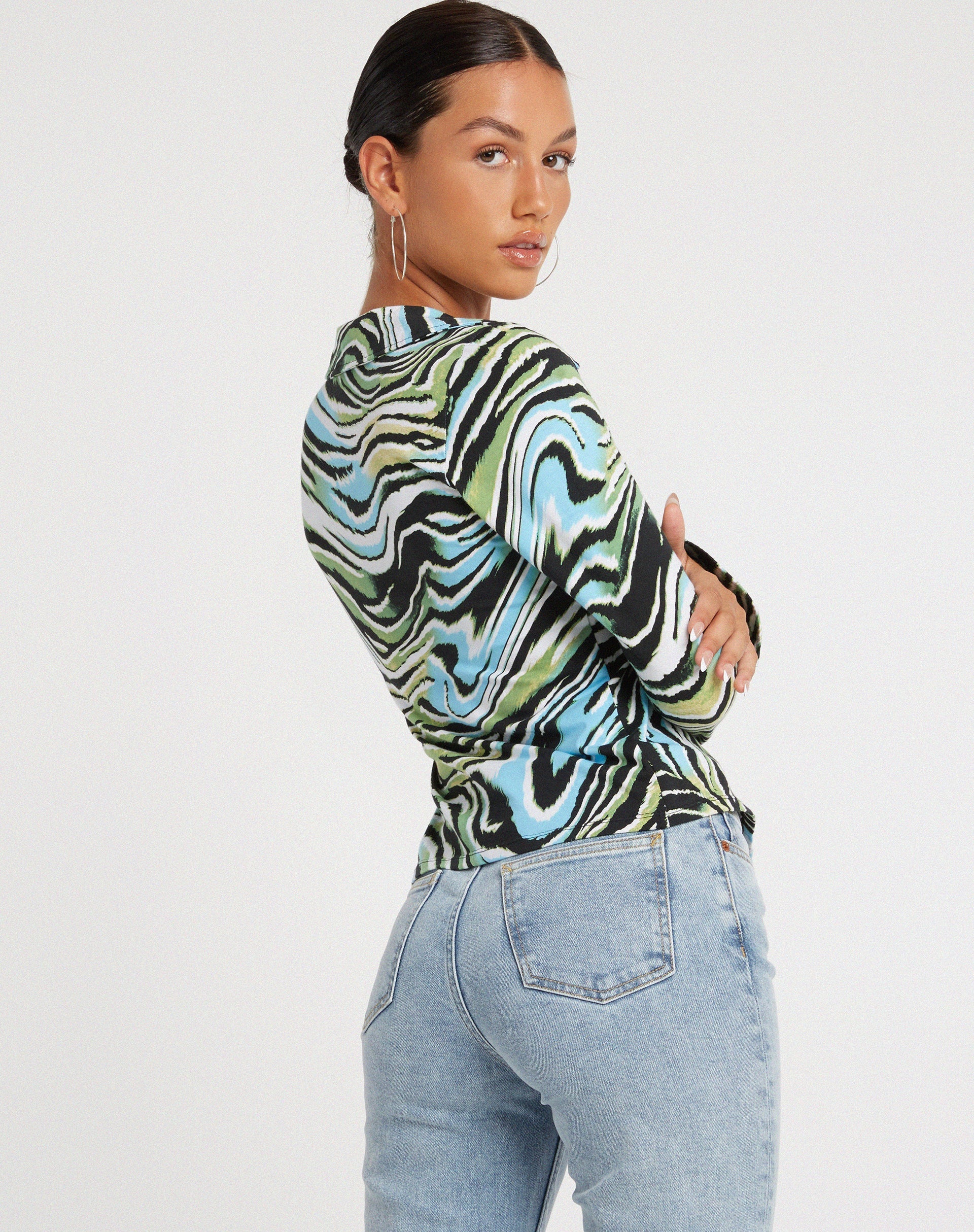 image of Ruth Shirt in Warped Zebra Blue