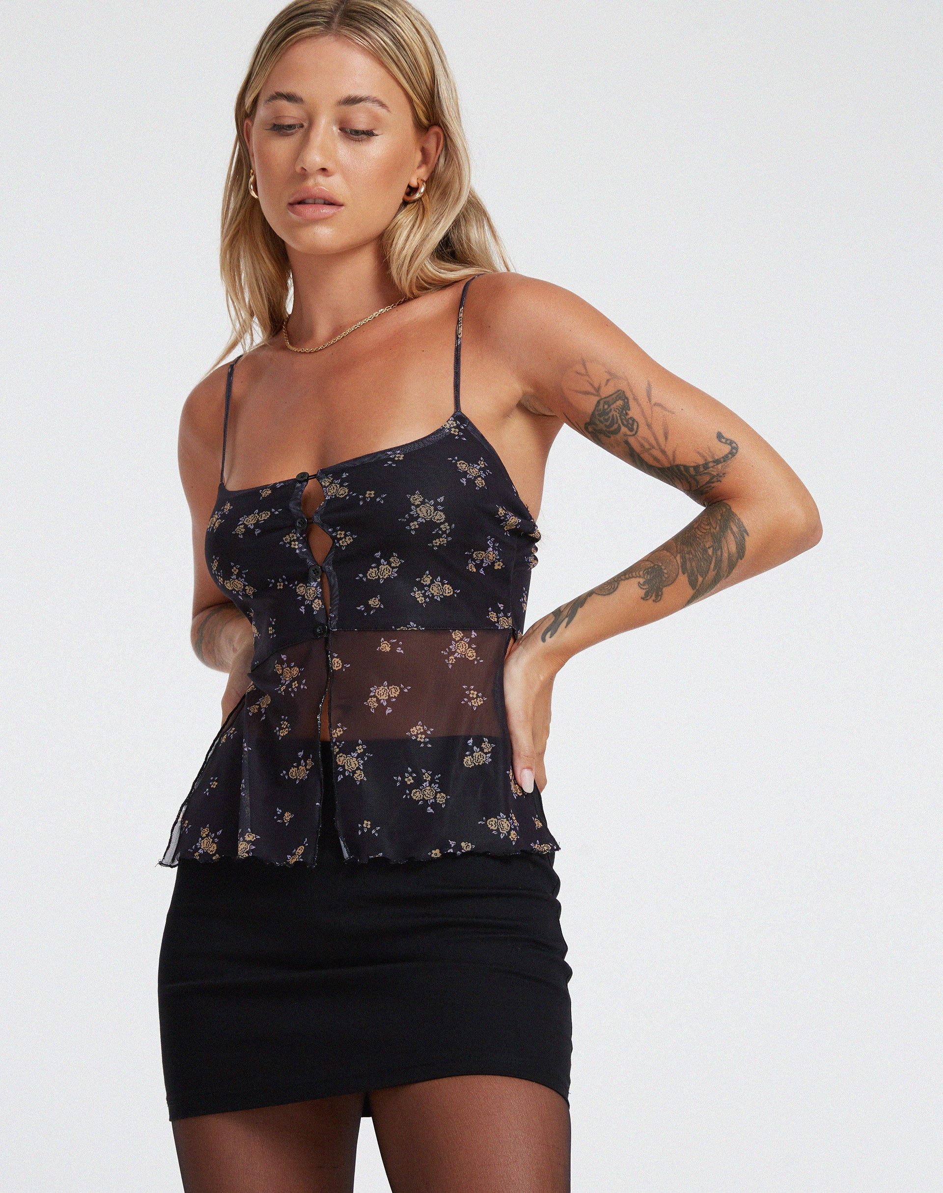 IMAGE OF Ruya Top in Femme Floral Black and Gold