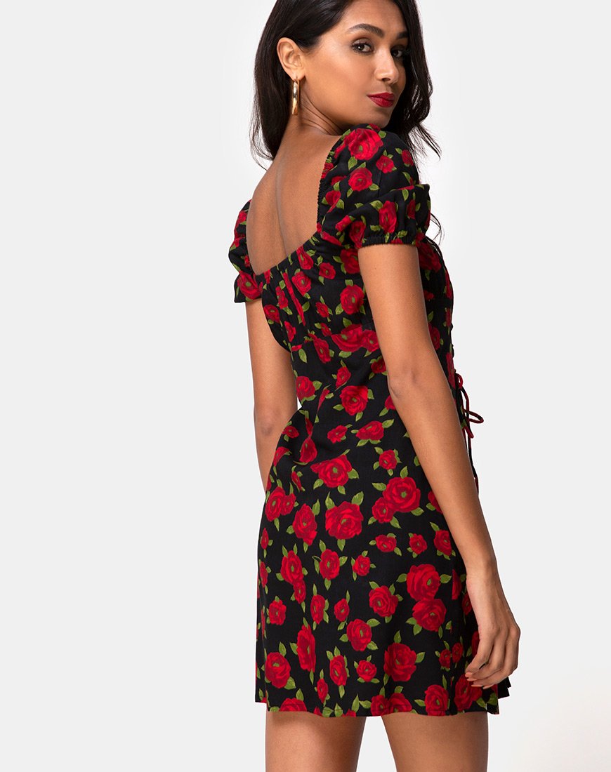 Image of Ruzenta Mini Dress in Roaming Rose Black