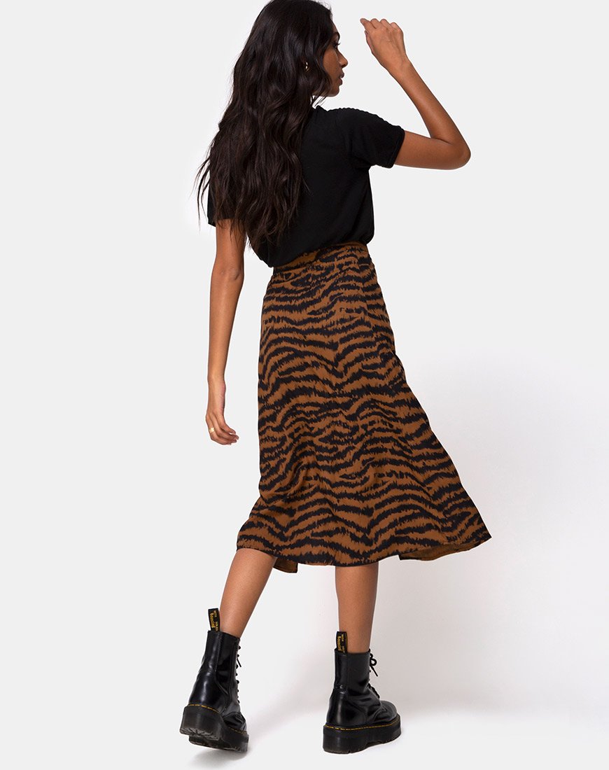Image of Saika Midi Skirt in Animal Drip Brown