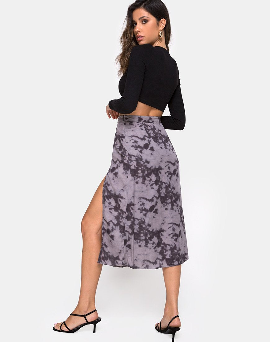 Saika Midi Skirt in Bleached Tie Dye Grey