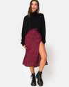 Image of Saika Midi Skirt in Satin Rose Burgundy