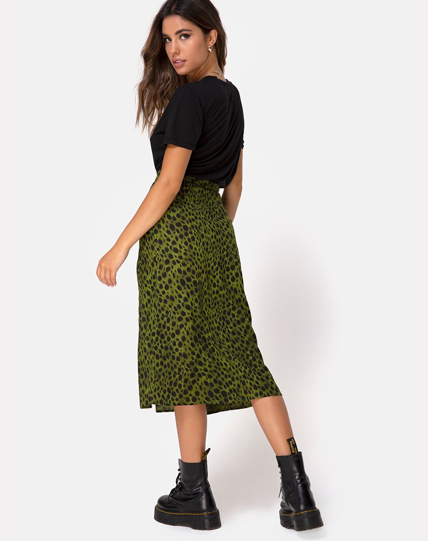 Image of Saika Midi Skirt in Cheetah Khaki