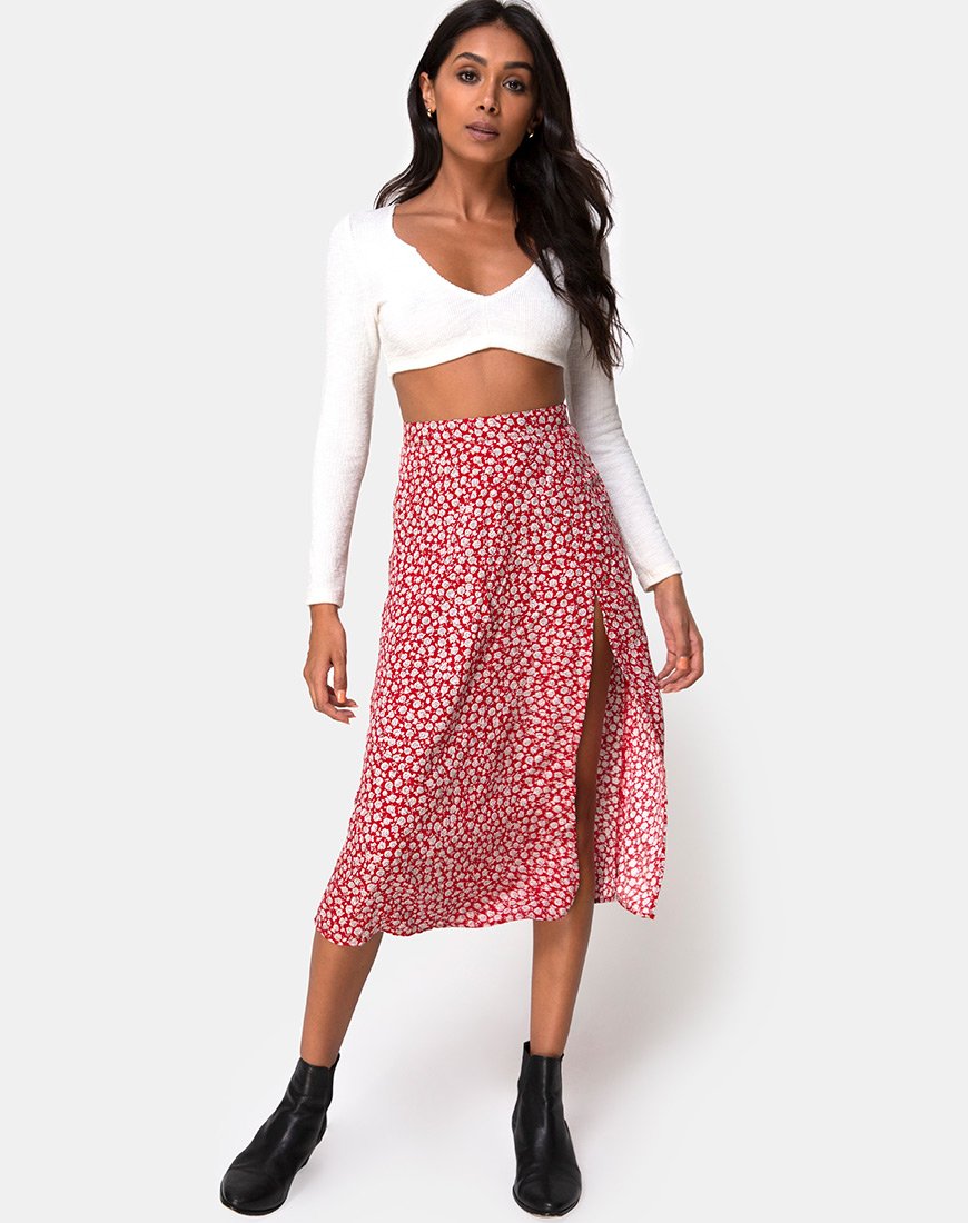 Image of Saika Skirt in Ditsy Rose Red Silver