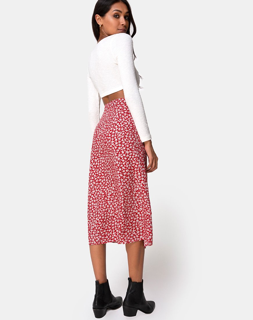 Image of Saika Skirt in Ditsy Rose Red Silver