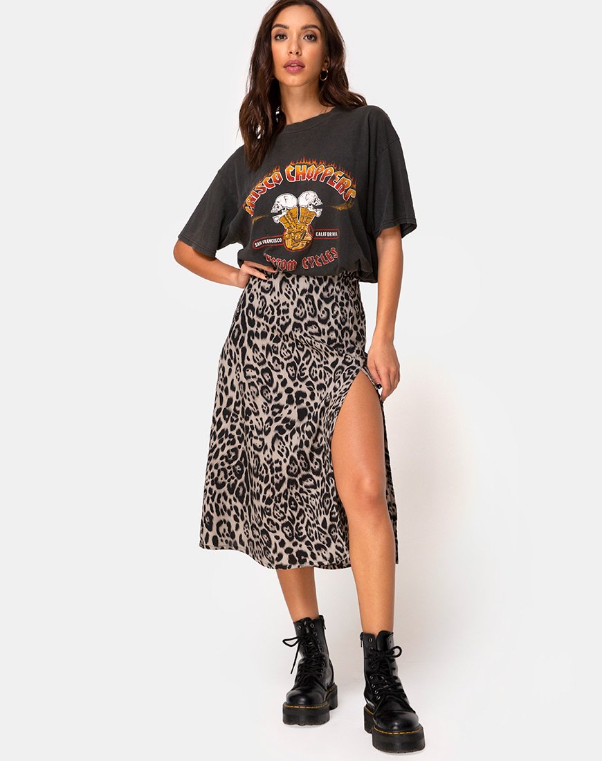 Saika Midi Skirt in Leopard Grey