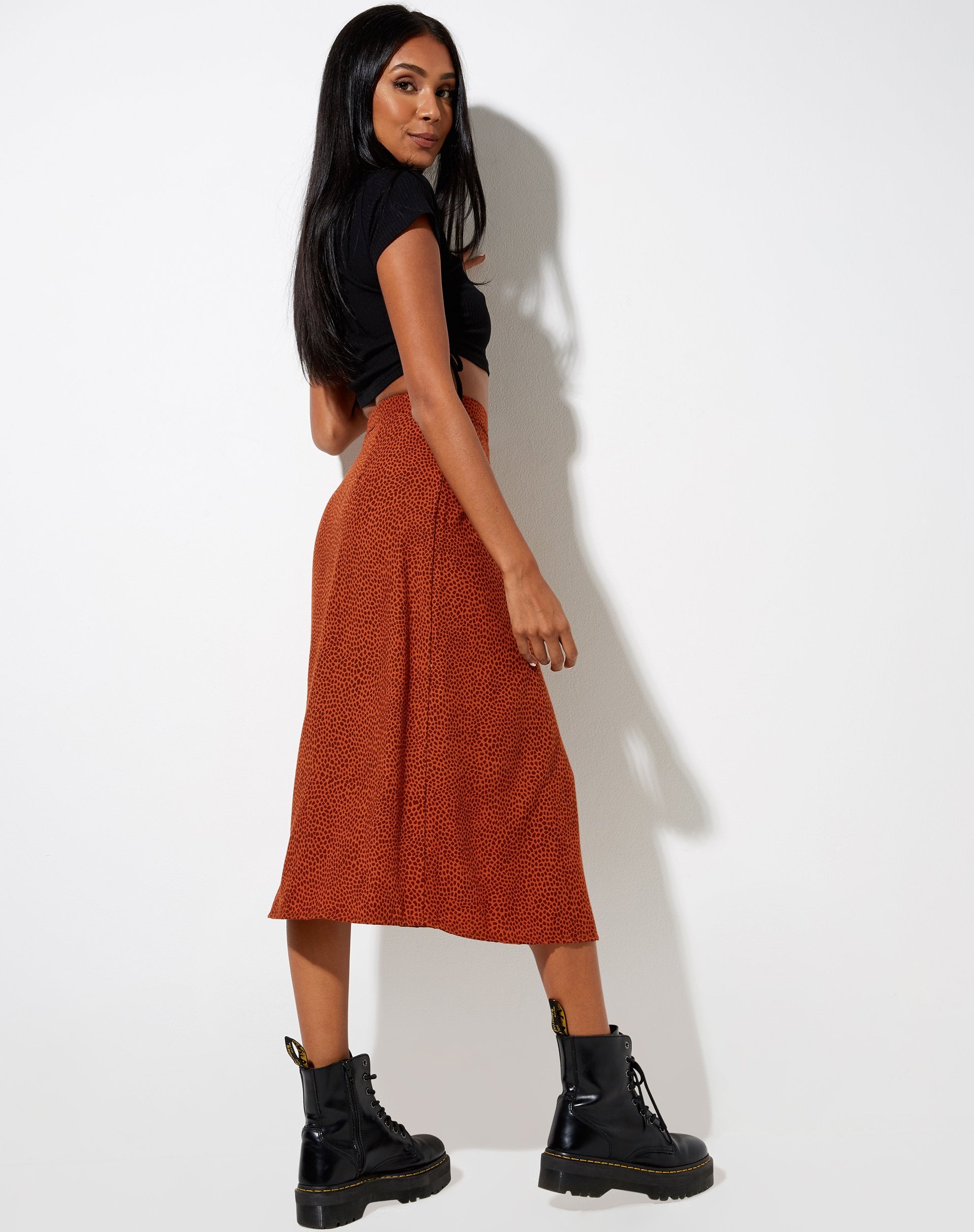 Image of Saika Midi Skirt in Mini Croc Brown