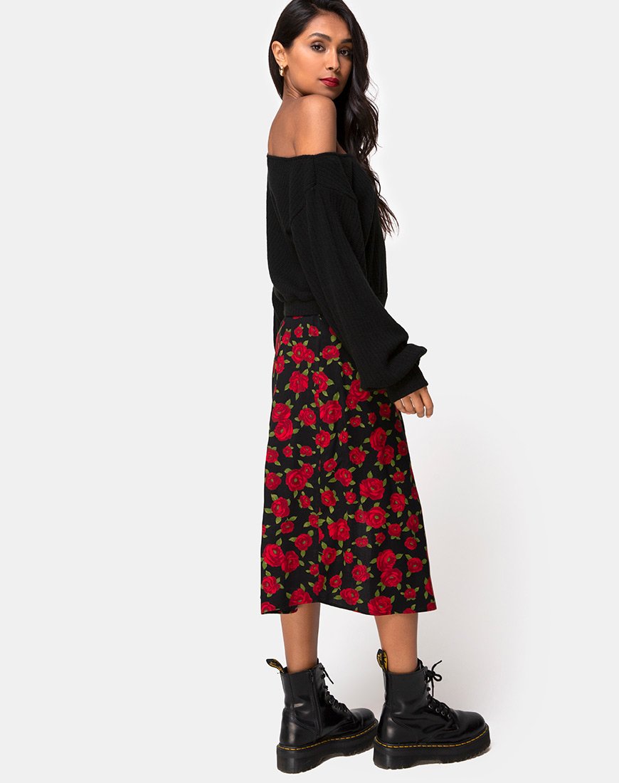 Image of Saika Midi Skirt in Roaming Rose Black