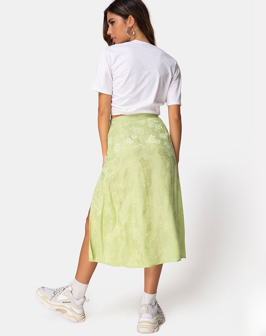 Image of Saika Midi Skirt in Satin Rose Lime