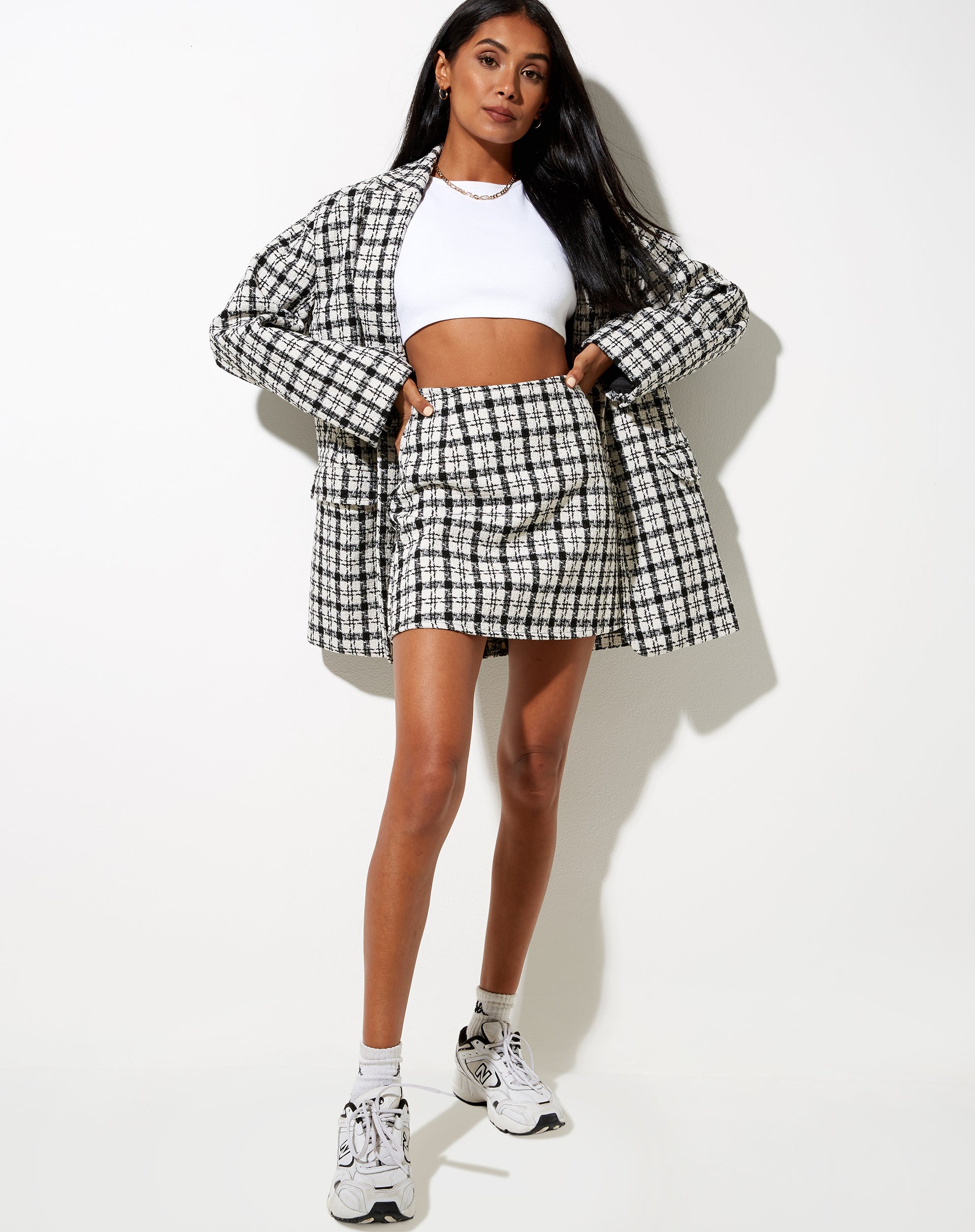 Black and white 2025 checkered skirt and blazer