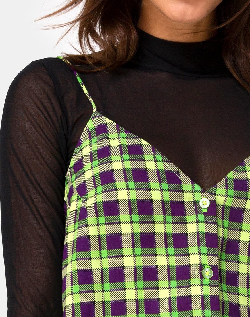Image of Sanna Slip Dress in Green and Purple Check