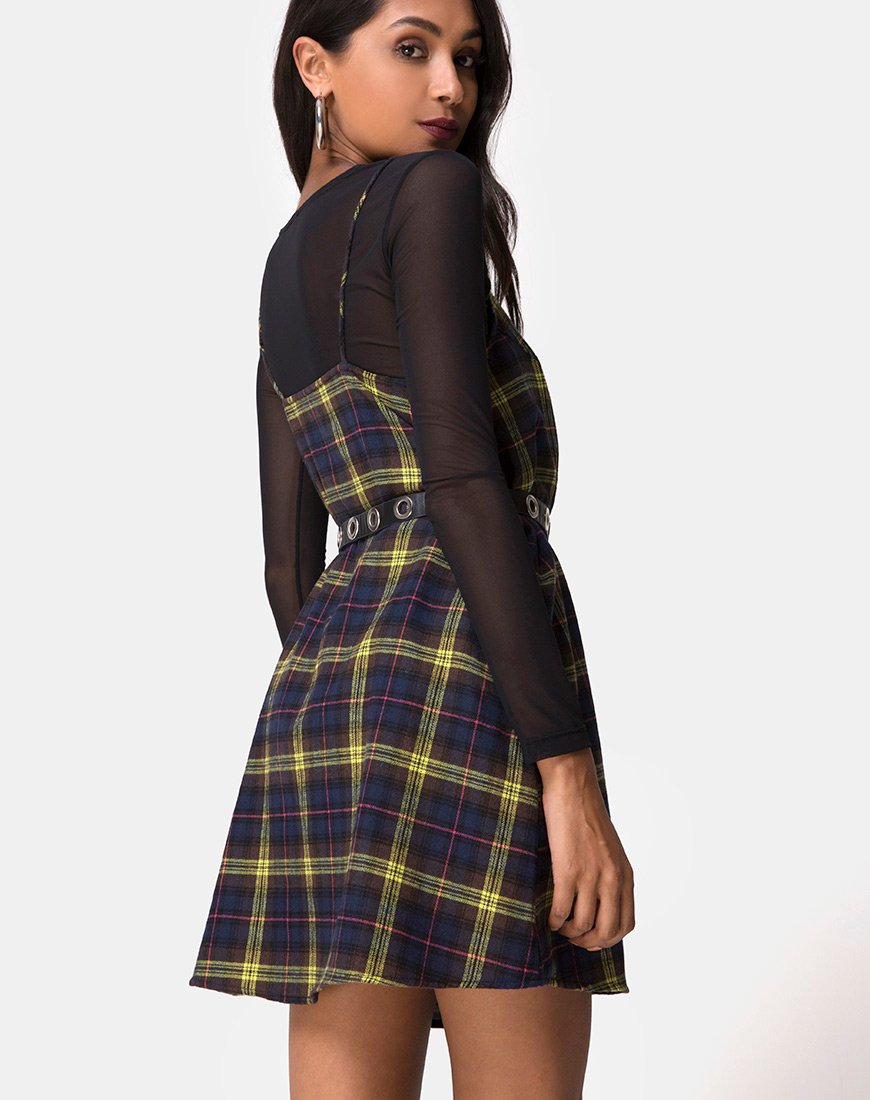 Image of Sanna Slip Dress in Plaid Brown Yellow Check