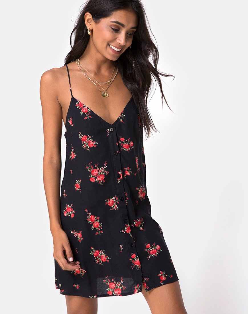 Image of Sanna Slip Dress in Soi Rose Black and Red