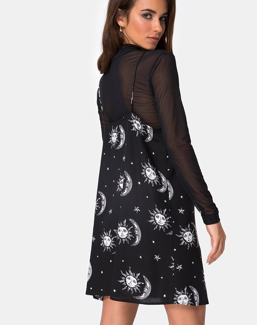 Image of Sanna Slip Dress in Sun Moon Stars BW