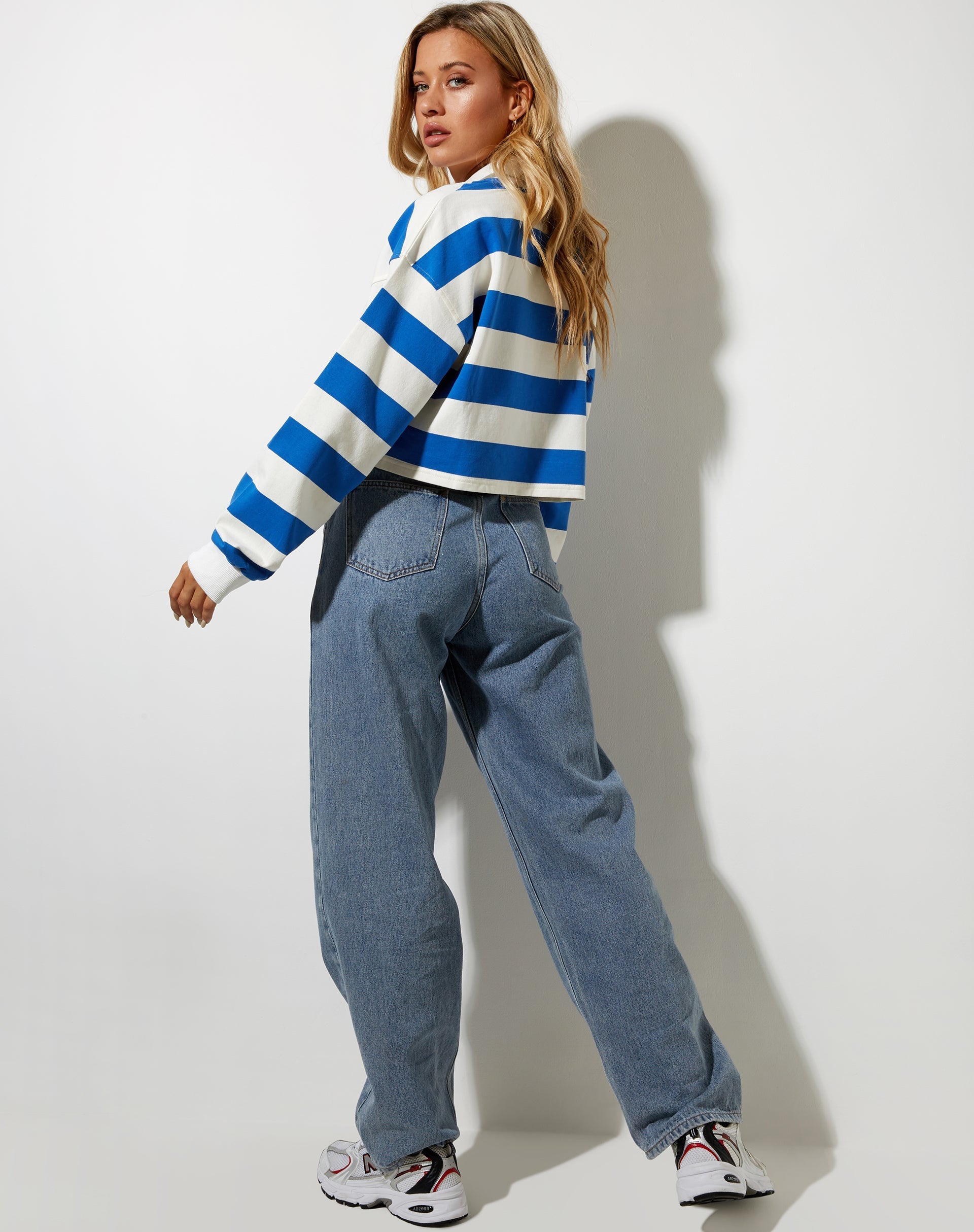 Image of Sarin Polo Top in Stripe Ivory and Blue