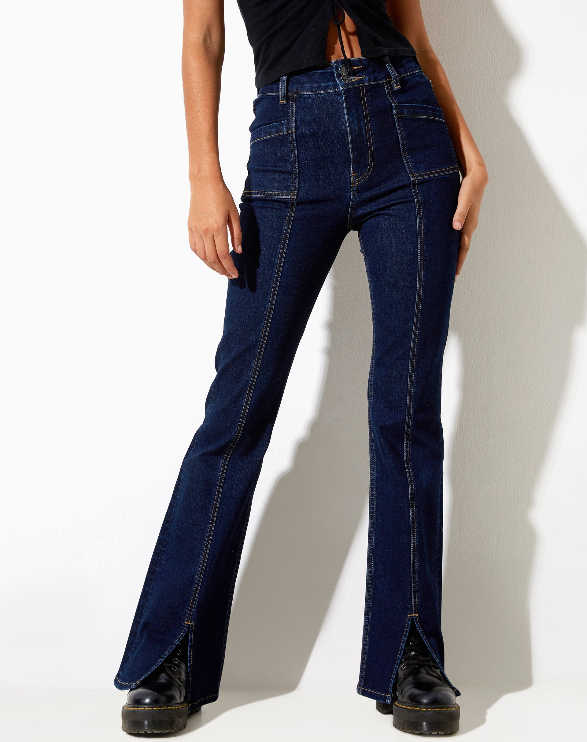 Image of Seam Split Jeans in Indigo Blue