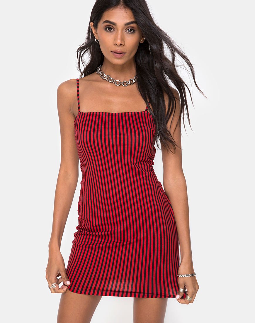 Image of Selah Bodycon Dress in Mini Stripe Red and Black