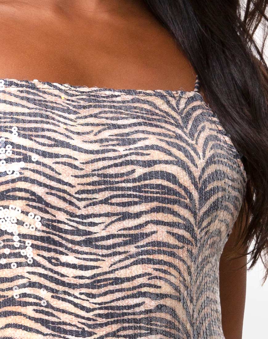 Image of Selana Bodycon Dress in Tiger with Clear Sequin