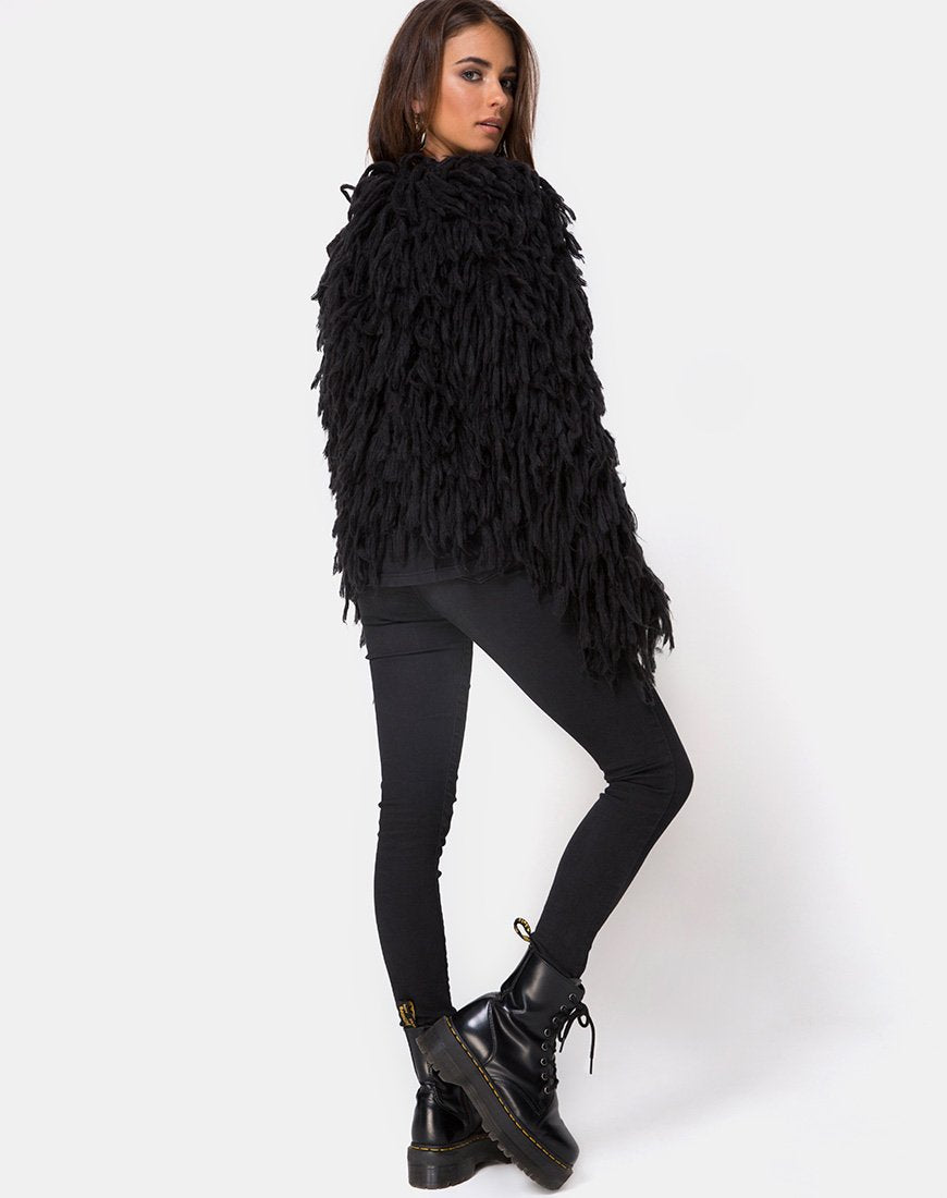 Image of Shaggy Knit Cardi in Moheir Black