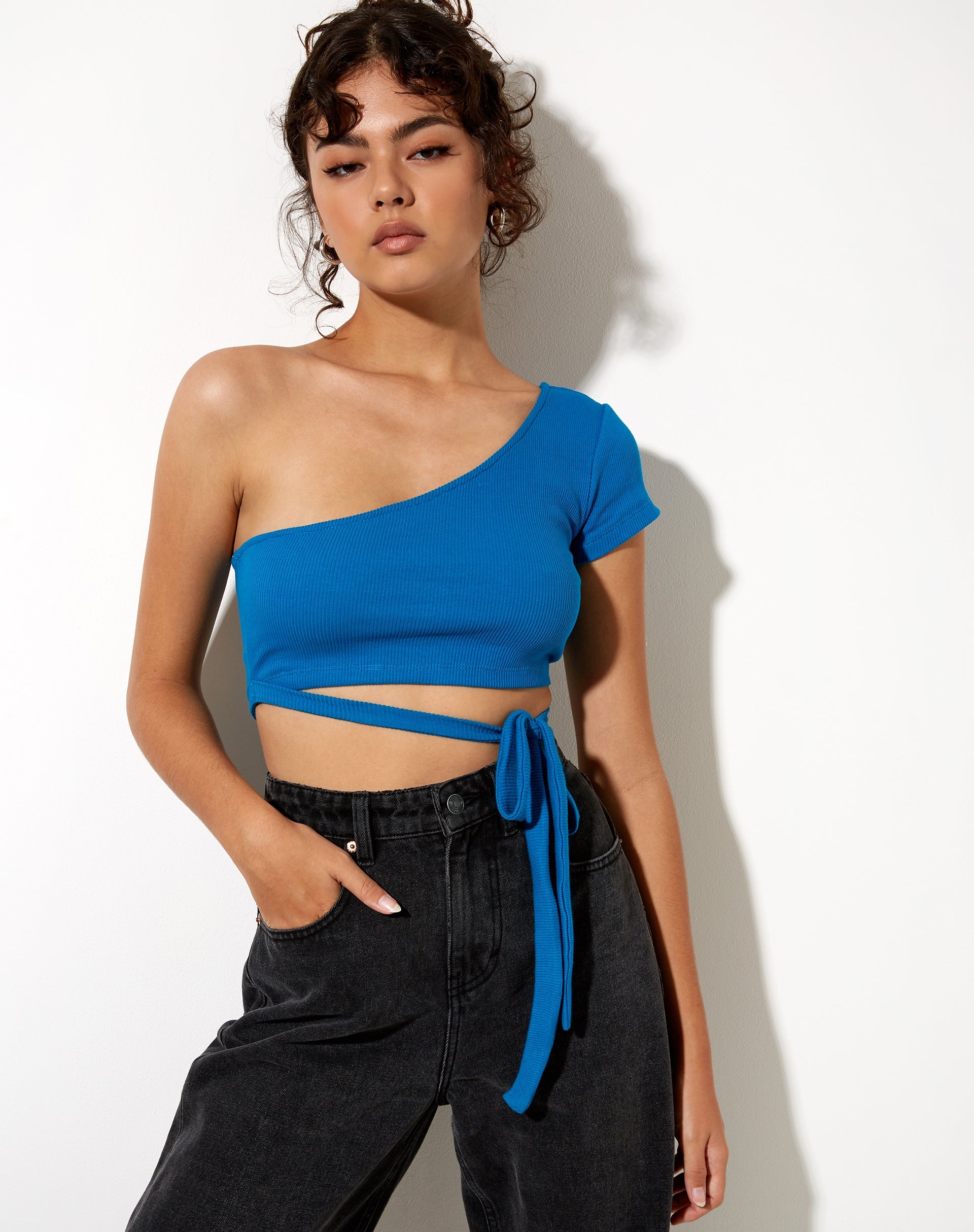 Aqua blue crop store top