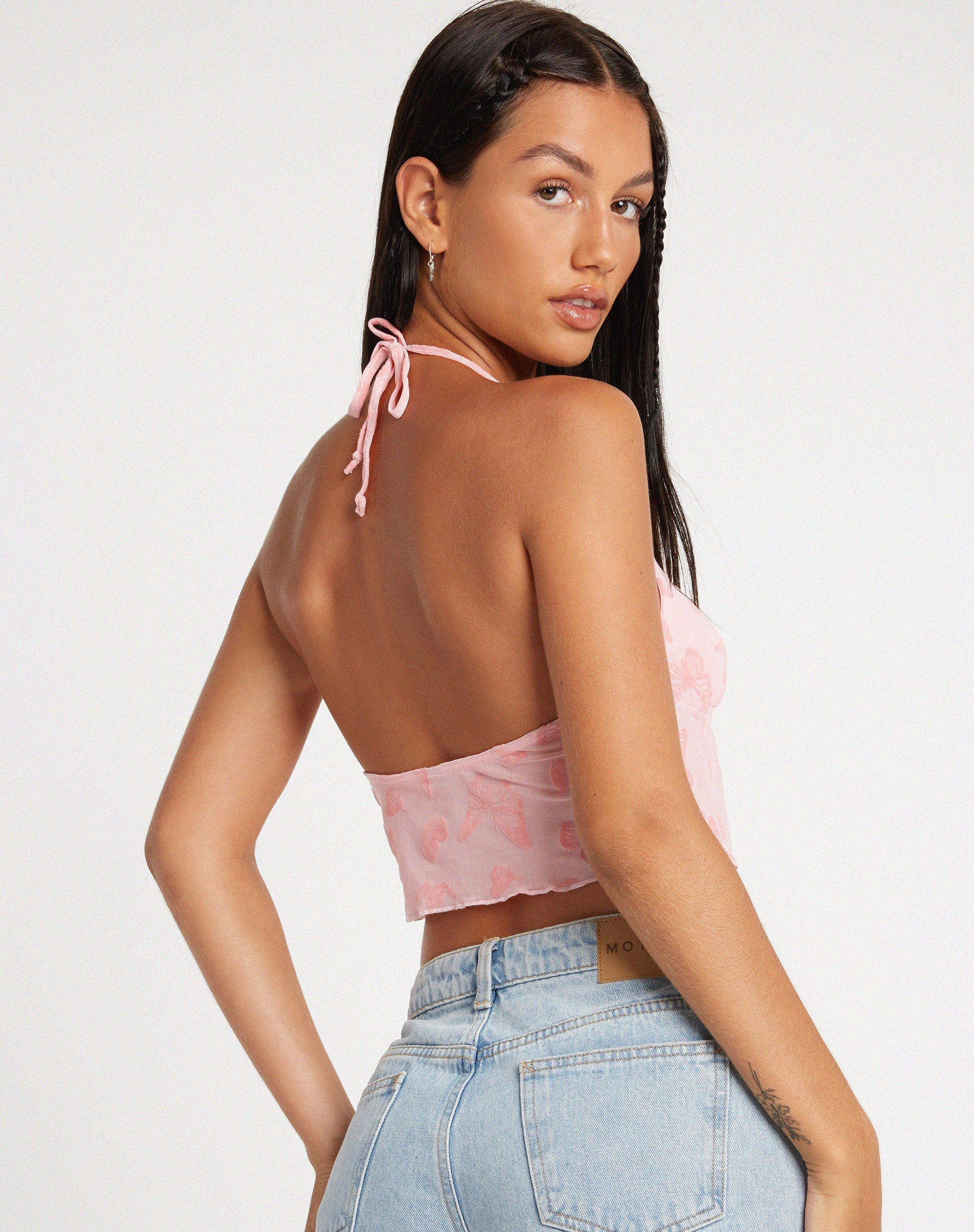 image of Shara Crop Top in Butterfly Pink Flock